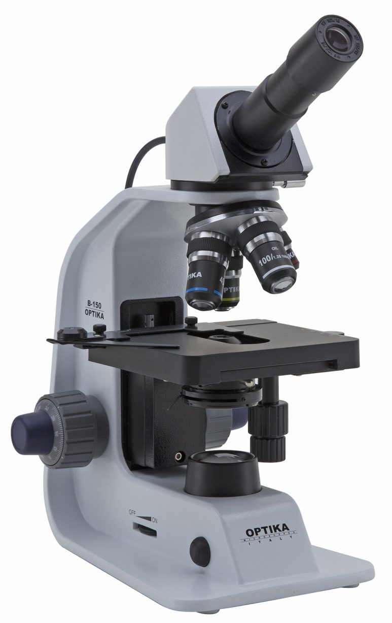 B-155ALC Microscopio monoculare 1000x, tavolino doppio strato, con Controllo Automatico della Luce