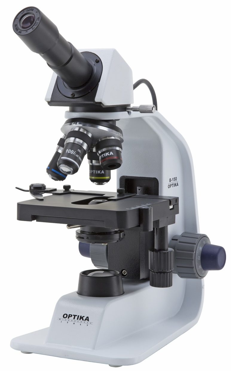 B-155ALC Microscopio monoculare 1000x, tavolino doppio strato, con Controllo Automatico della Luce