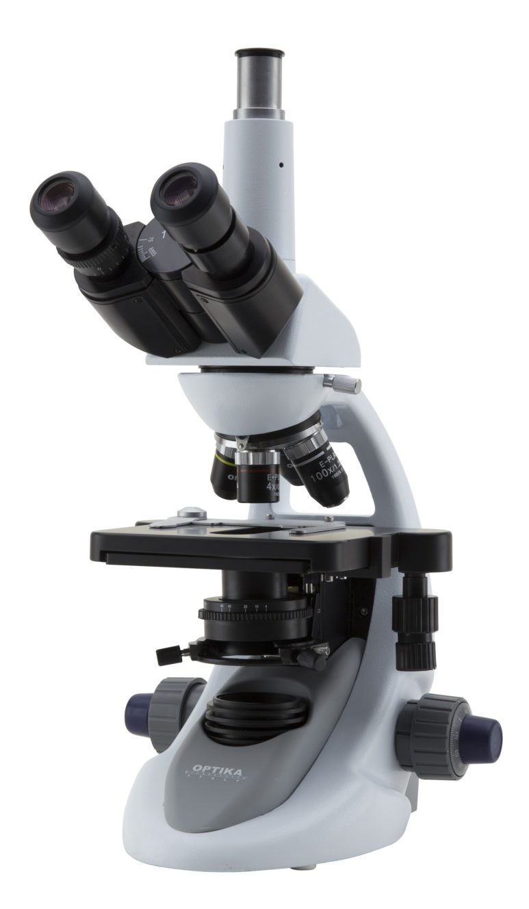 B-293 Microscopio trinoculare 1000x, obiettivi E-PLAN, tavolino belt drive, illuminazione X-LED