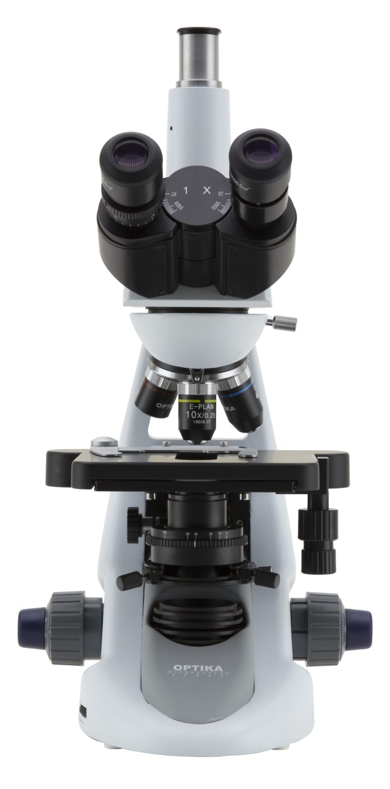 B-293 Microscopio trinoculare 1000x, obiettivi E-PLAN, tavolino belt drive, illuminazione X-LED