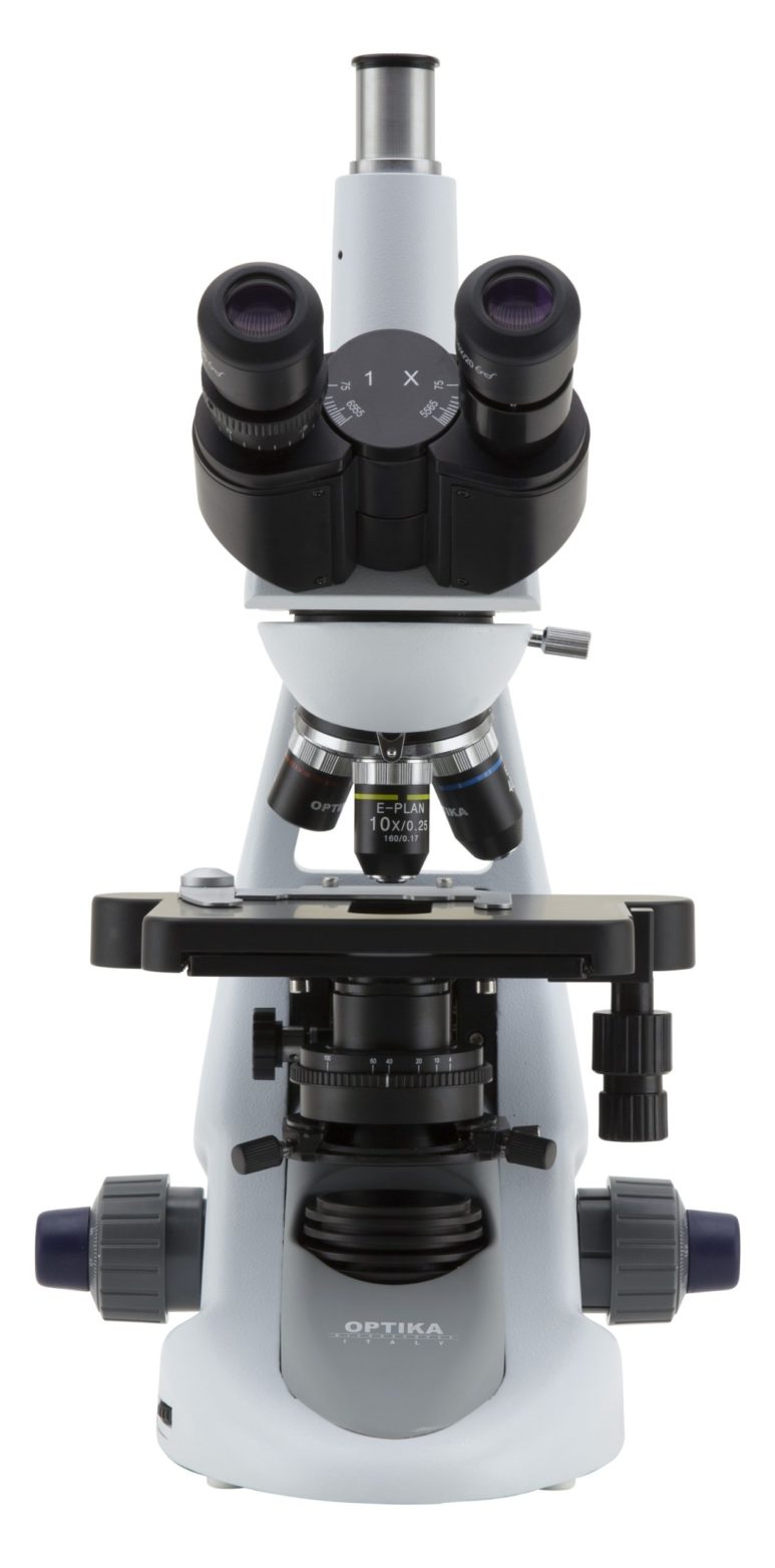B-293 Microscopio trinoculare 1000x, obiettivi E-PLAN, tavolino belt drive, illuminazione X-LED
