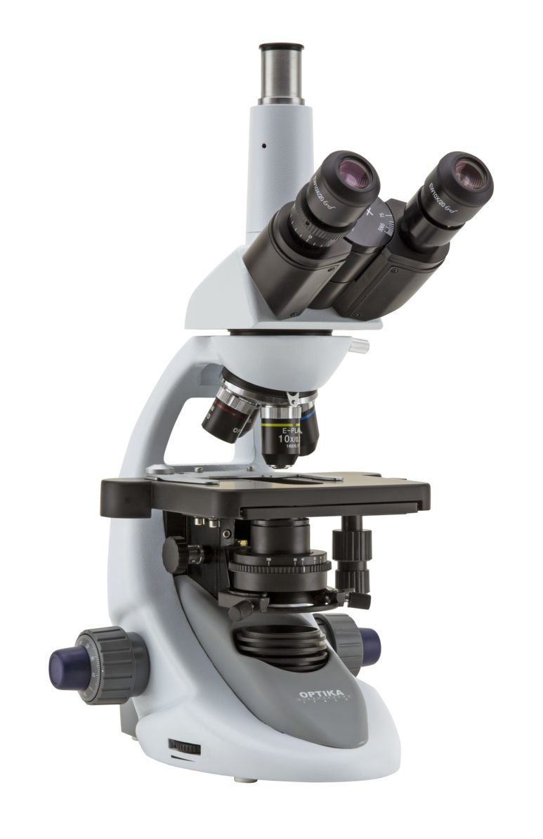 B-293 Microscopio trinoculare 1000x, obiettivi E-PLAN, tavolino belt drive, illuminazione X-LED