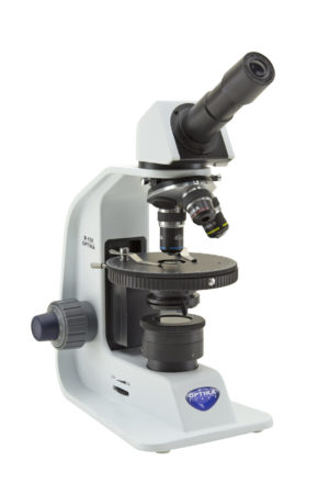 B-150P-MRPL Microscopio polarizzante monoculare, 400x, tavolino ruotante, con batterie ricaricabili