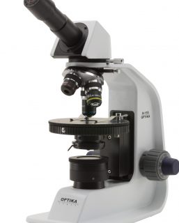 B-150POL-MR Microscopio polarizzante monoculare, 400x, tavolino ruotante, con batterie ricaricabili